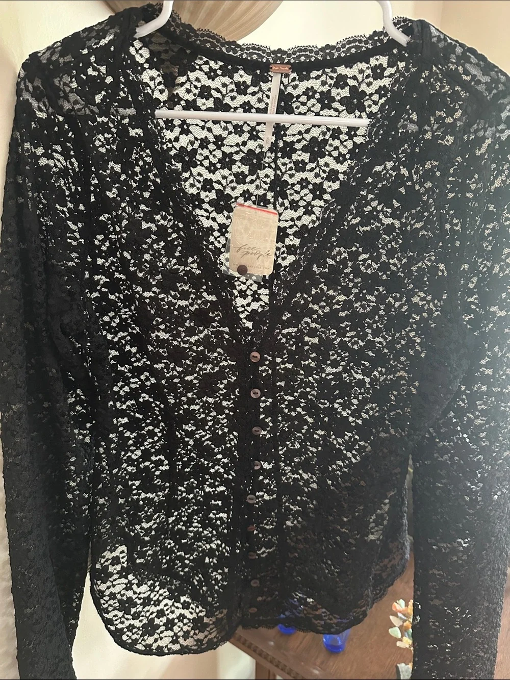 Free People Black Floral Lace Button-Front Cardigan
